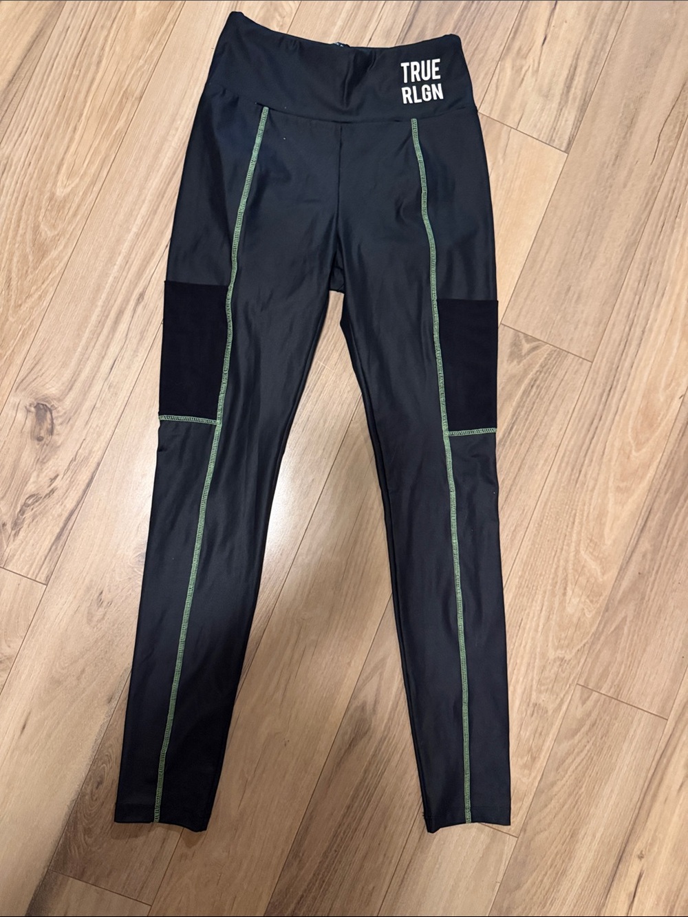 True Religion Black Joggers with Green Contrast Stitching